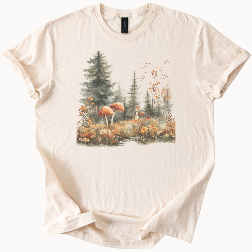 Forest Mushroom T Shirt Cute Fox Fall Nature Graphic Woodland Art Tee